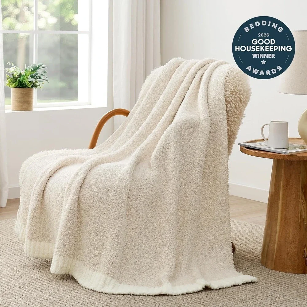 Snuggle Sac Throw Blanket 50x60 Ivory Popcorn Knit Cloud Soft Cozy Plush